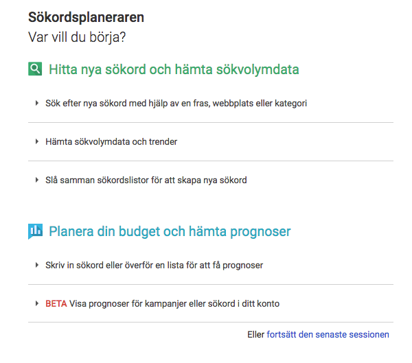 Googles Sökordsplanerare