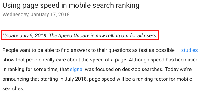 Google Speed Update