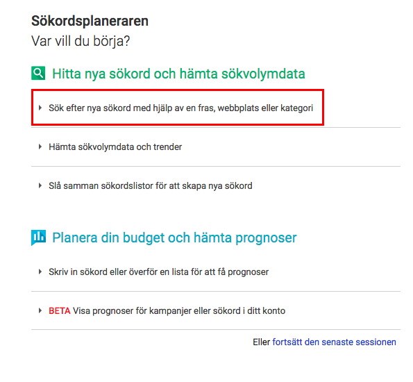 Google sökordsplanerare