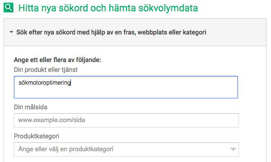 Google sökordsplanerare