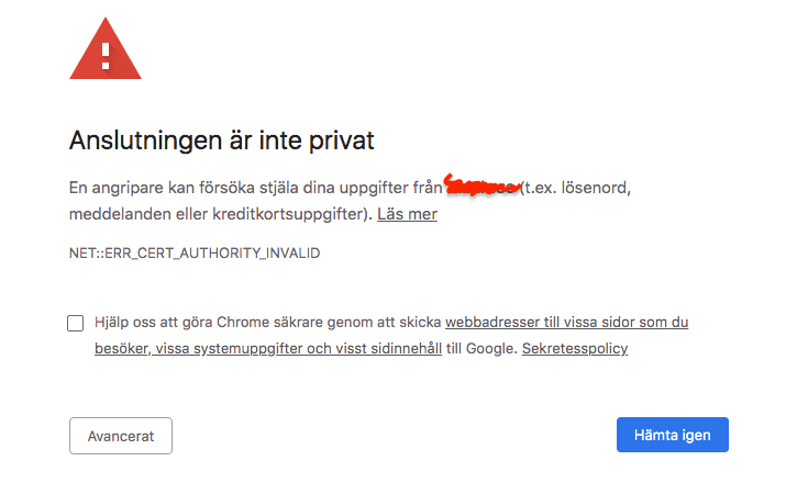 Hemsida visas som inte säker i Google Chrome