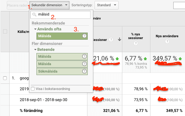 Kontrollera organisk trafik i Google Analytics - steg 5