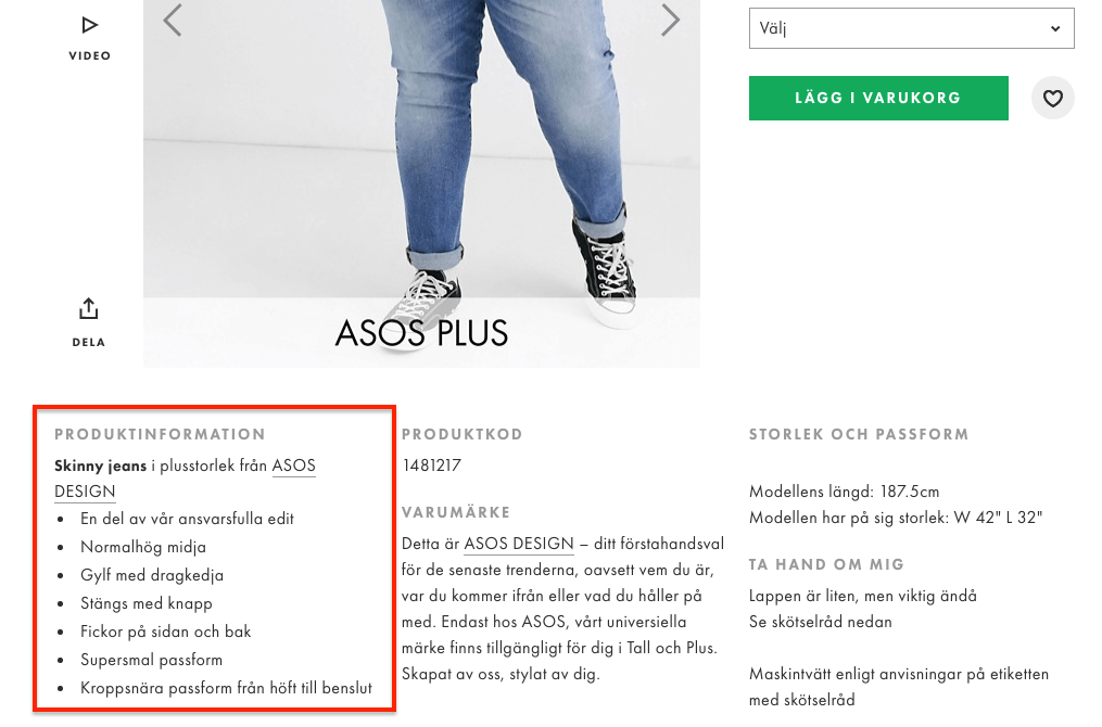 Punktlista på produktsida