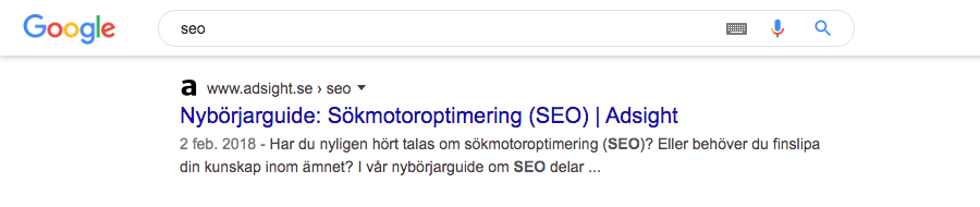 Position ett i Googles organiska sökresultat