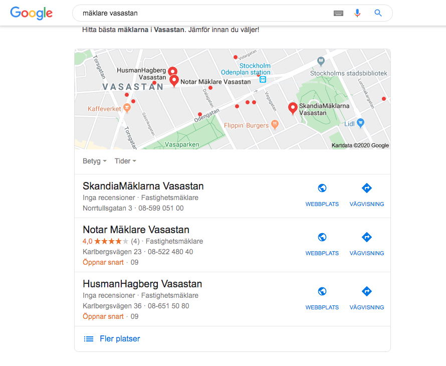 Google My Business mäklare