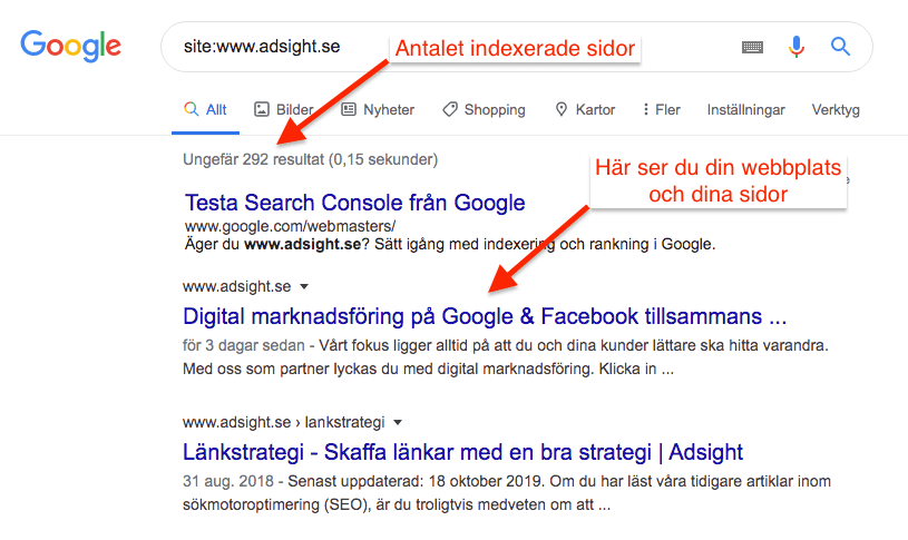 Indexerade sidor i Google