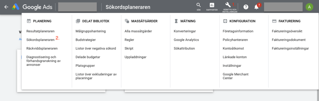 Navigera till Google sökordsplaneraren