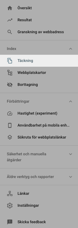 Täckning i Google Search Console