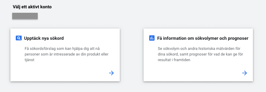 Välj funktion i Google sökordsplaneraren