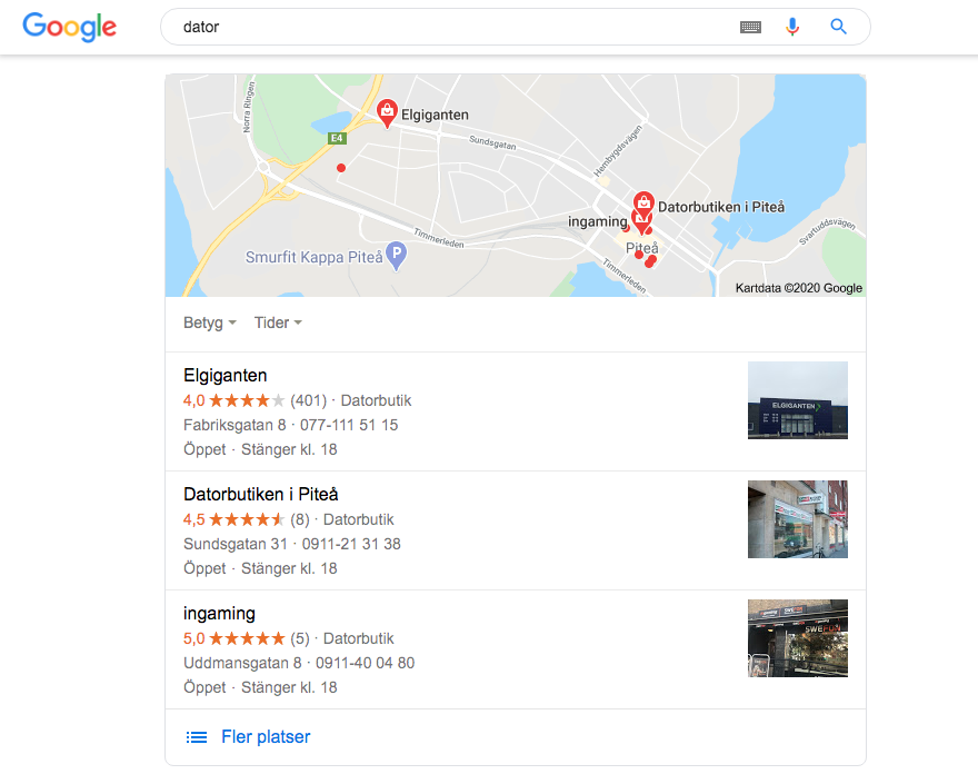 Lokala butiker Google My Business