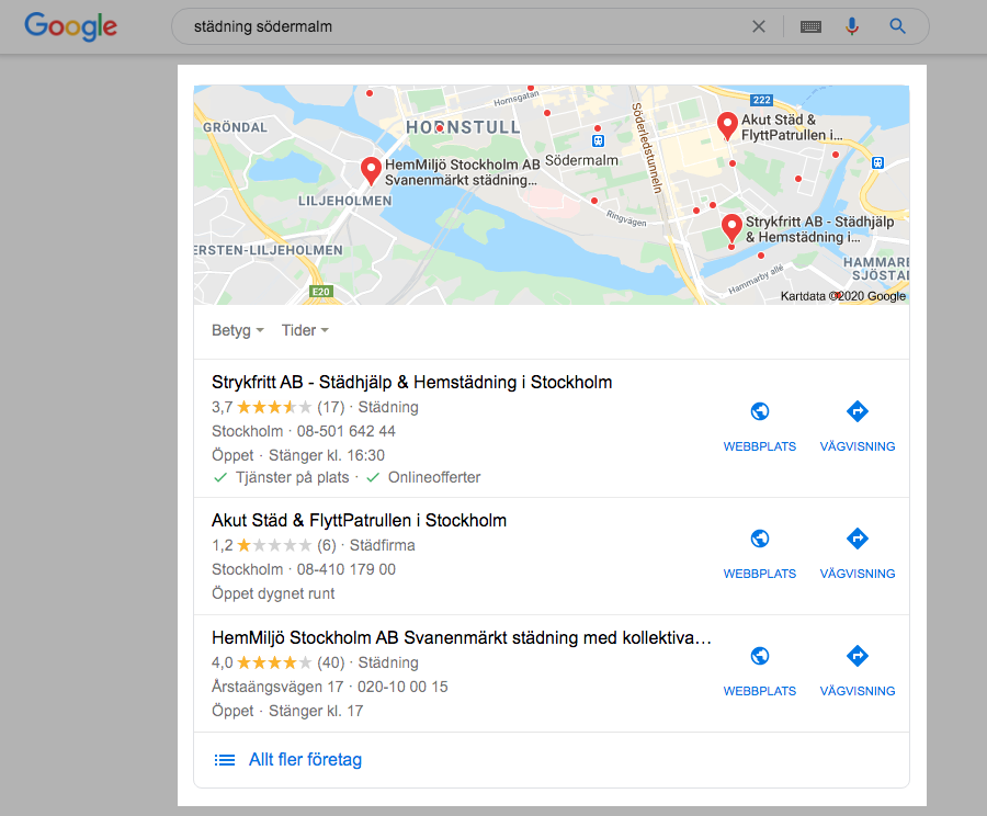 Google My Business för städfirma